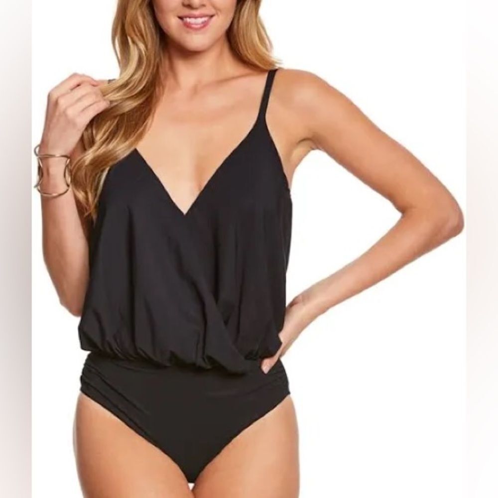 Gottex Women's Standard V-Neck Blouson Swimsuit NWT Size 16